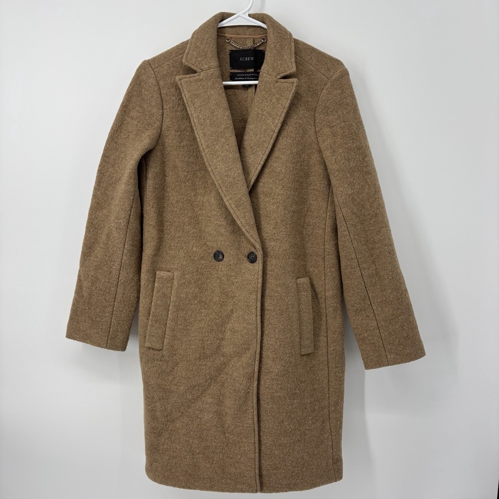 J.Crew Daphne Topcoat Camel Brown Italian Boiled Wool Pea Coat Women Size 4 $228